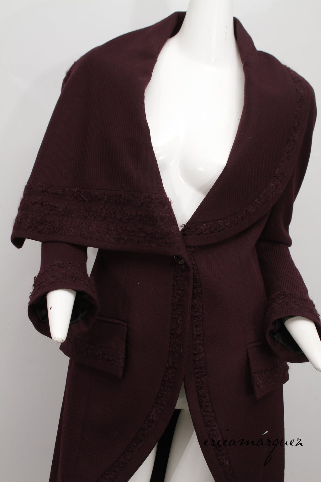 JOHN GALLIANO, Plum, Wool Blend, One Button Closure, Oversize Collar, Coat, 1998