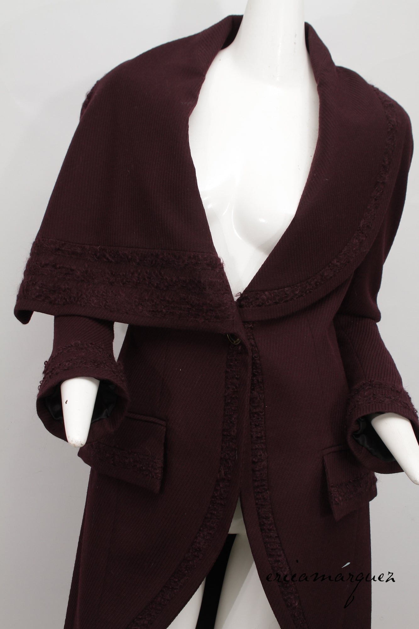 JOHN GALLIANO, Plum, Wool Blend, One Button Closure, Oversize Collar, Coat, 1998