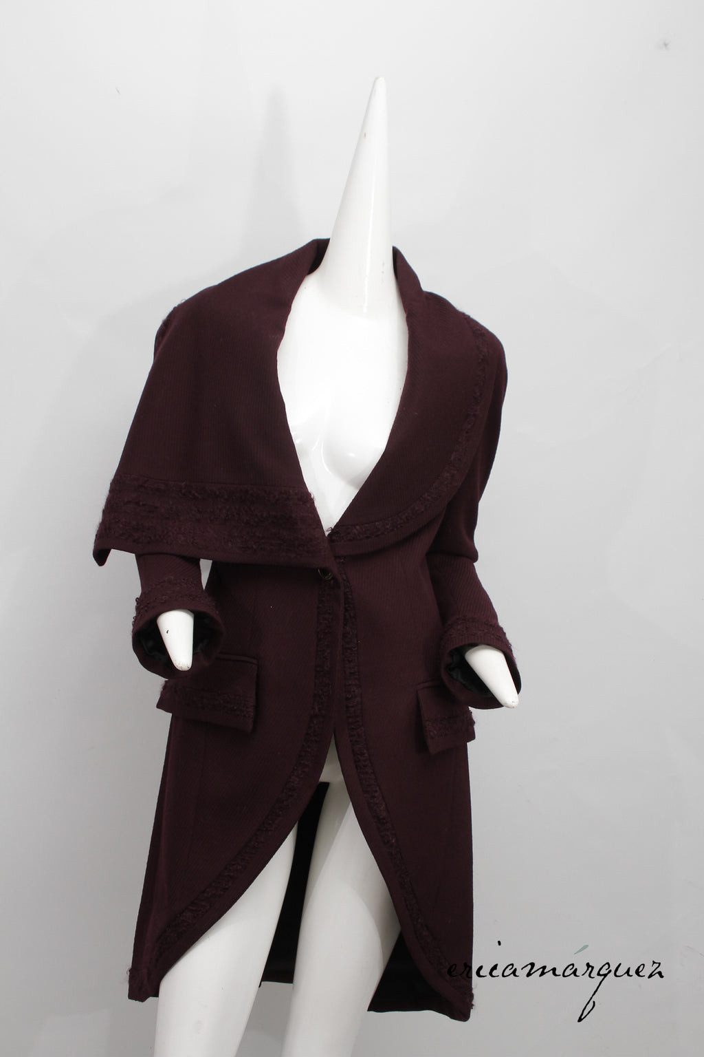 JOHN GALLIANO, Plum, Wool Blend, One Button Closure, Oversize Collar, Coat, 1998