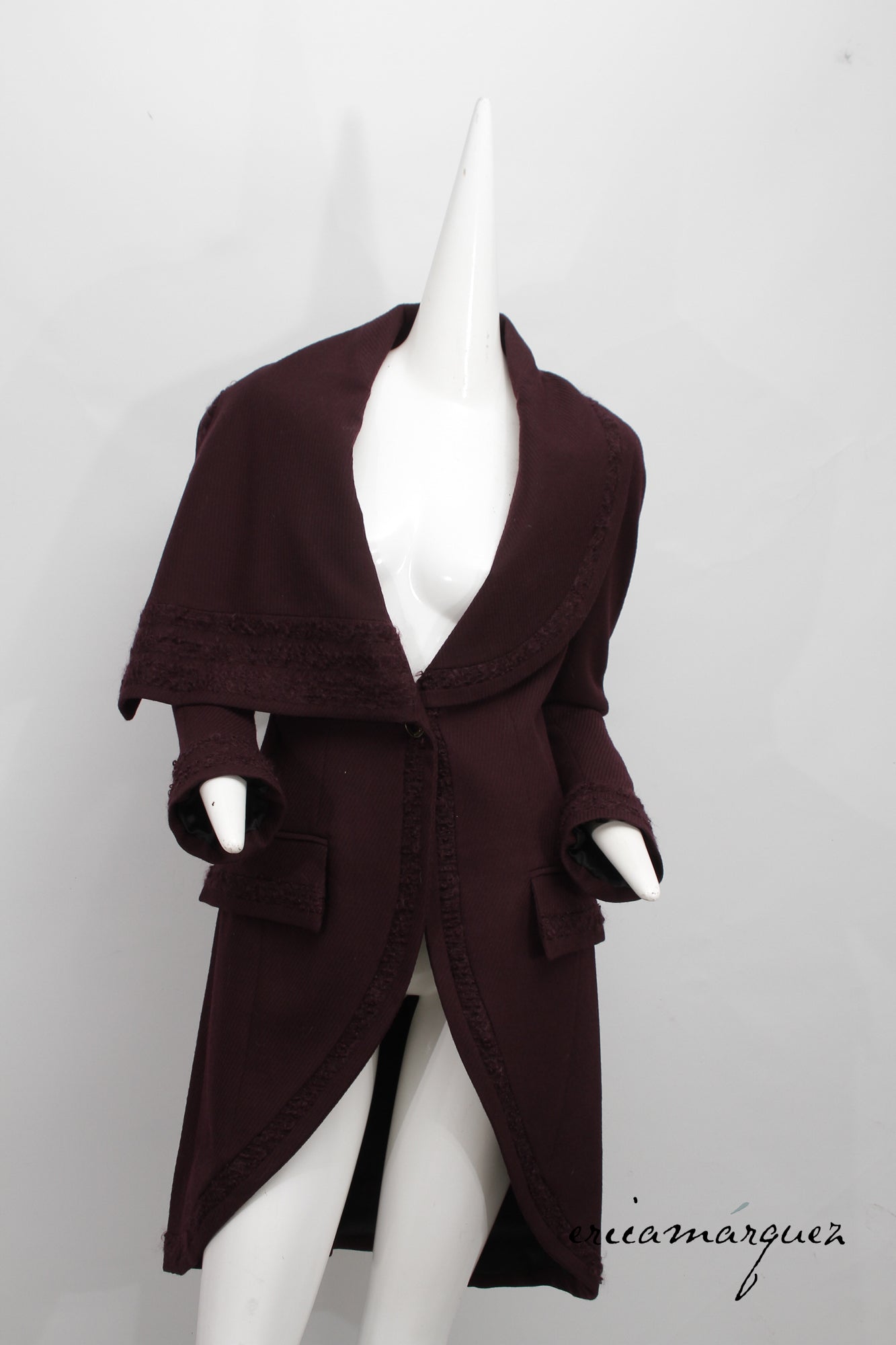 JOHN GALLIANO, Plum, Wool Blend, One Button Closure, Oversize Collar, Coat, 1998