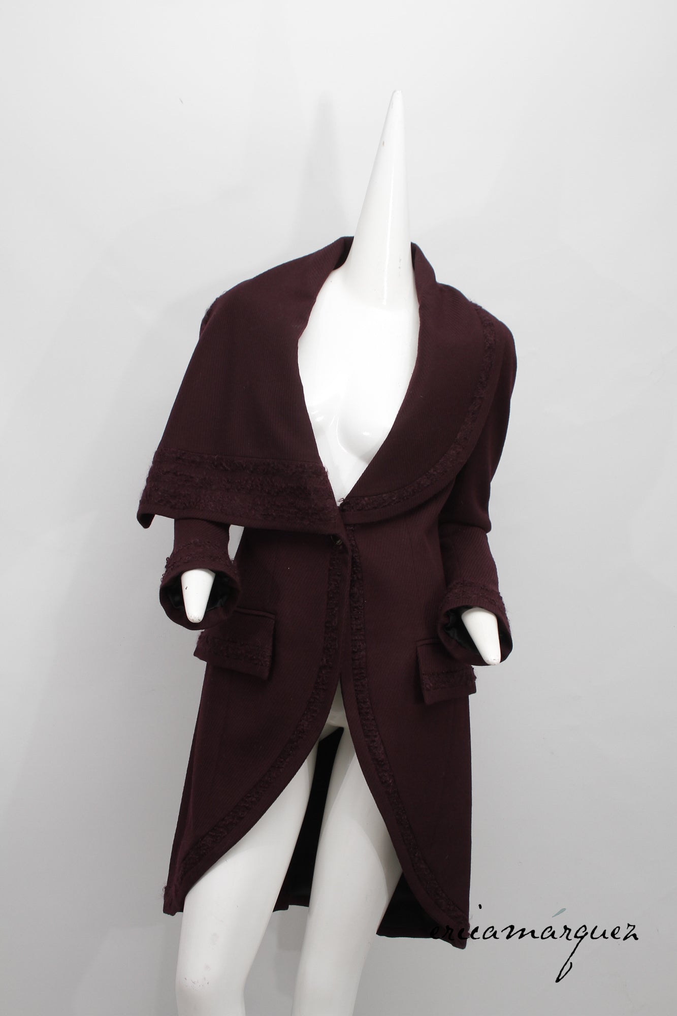 JOHN GALLIANO, Plum, Wool Blend, One Button Closure, Oversize Collar, Coat, 1998