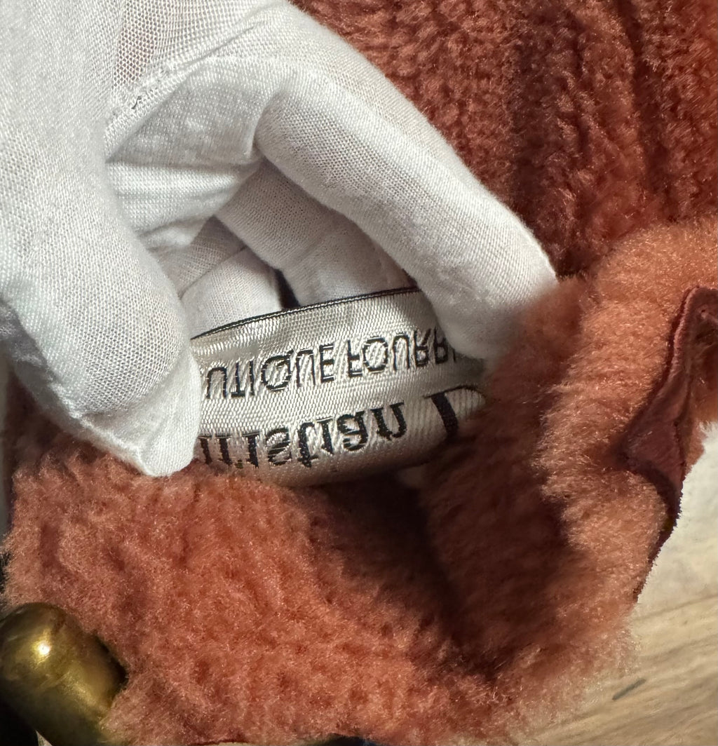 CHRISTIAN DIOR, red and peach shearling coat with gold stripes, 1970s