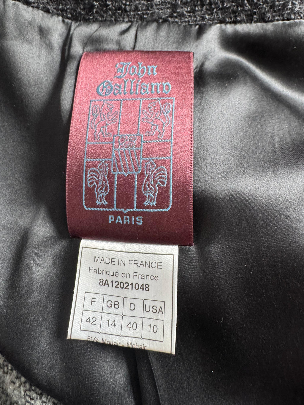 JOHN GALLIANO, Black and grey stripe mohair wool dovetail three-button jacket