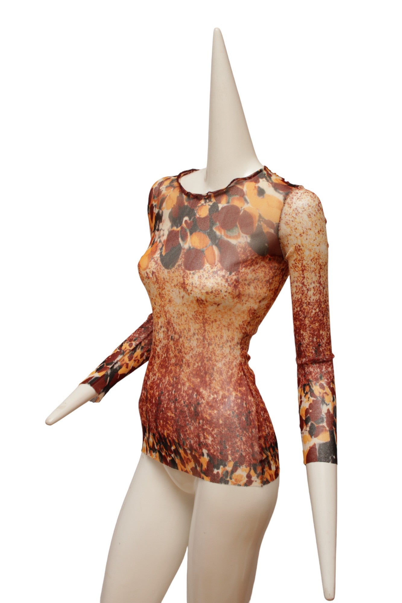 Jean Paul Gaultier Maille Red, Navy, and Orange 90'S Mesh Long Sleeve Shirt