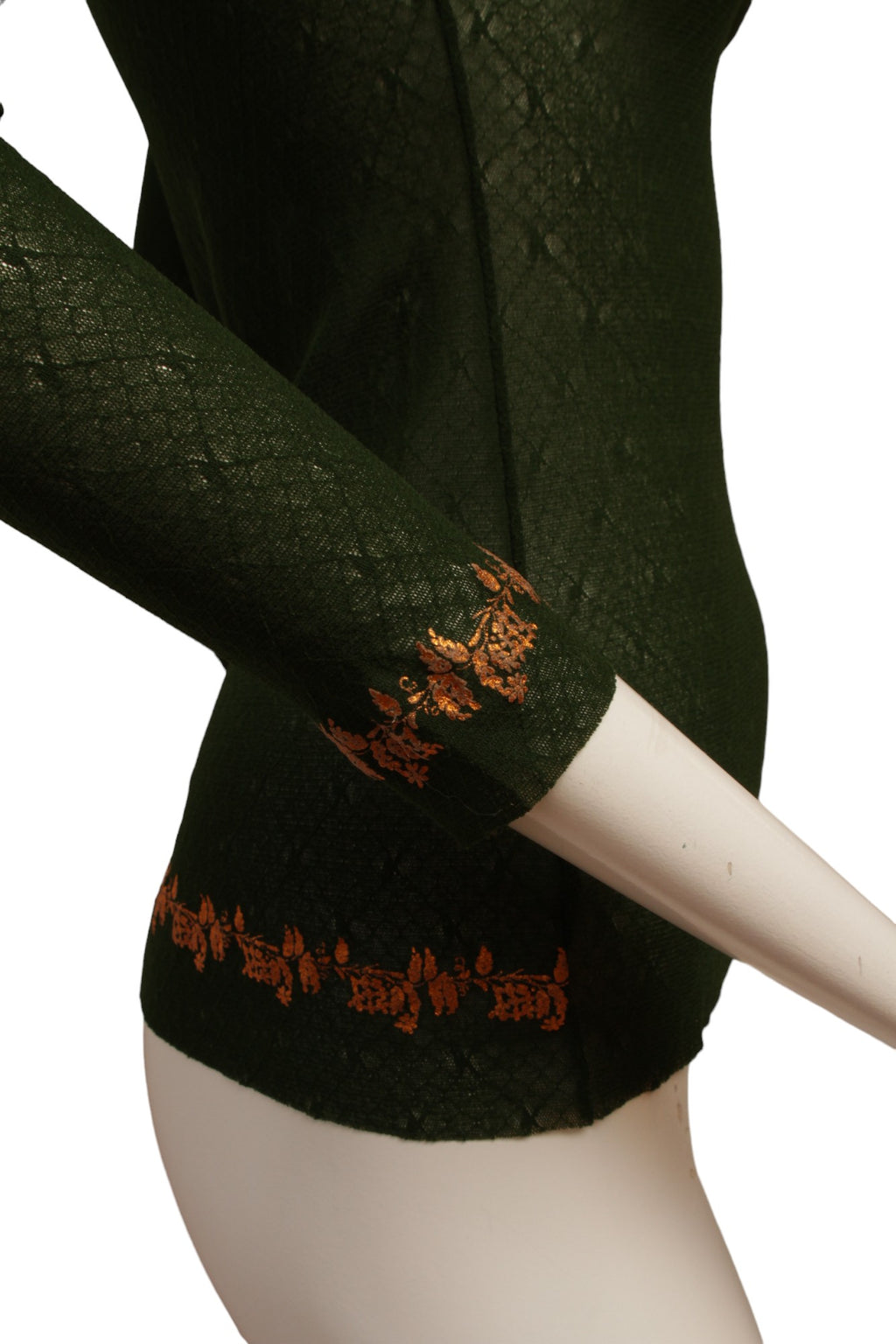 Jean Paul Gaultier Maille Dark Green Long Sleeve Mesh with Gold Metallic Detail