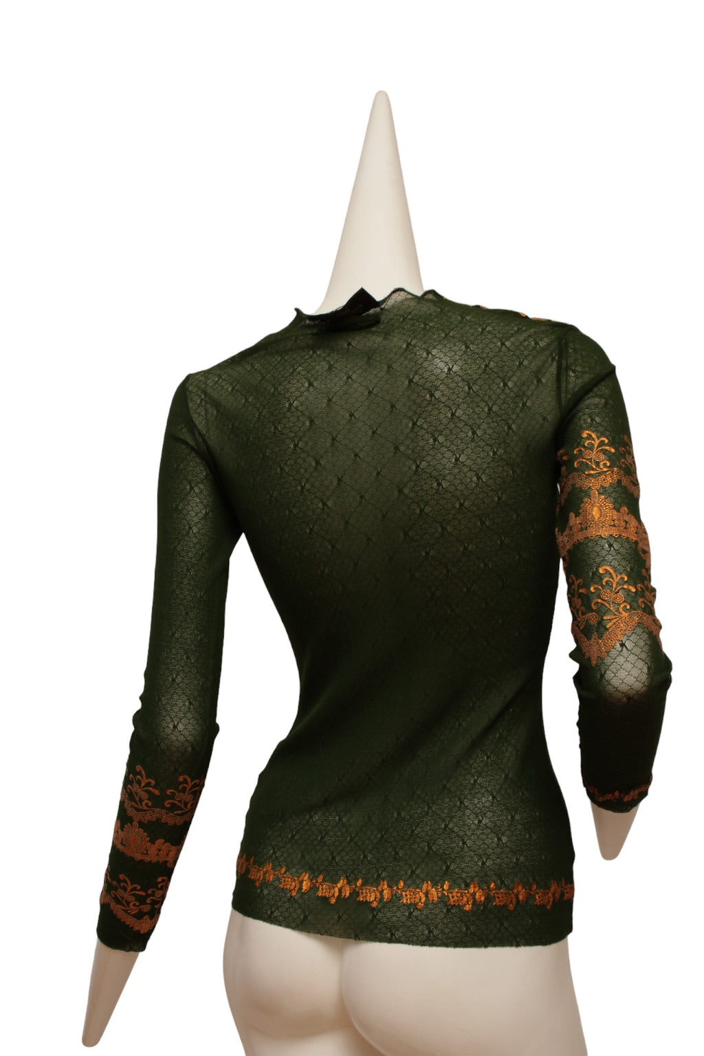 Jean Paul Gaultier Maille Dark Green Long Sleeve Mesh with Gold Metallic Detail