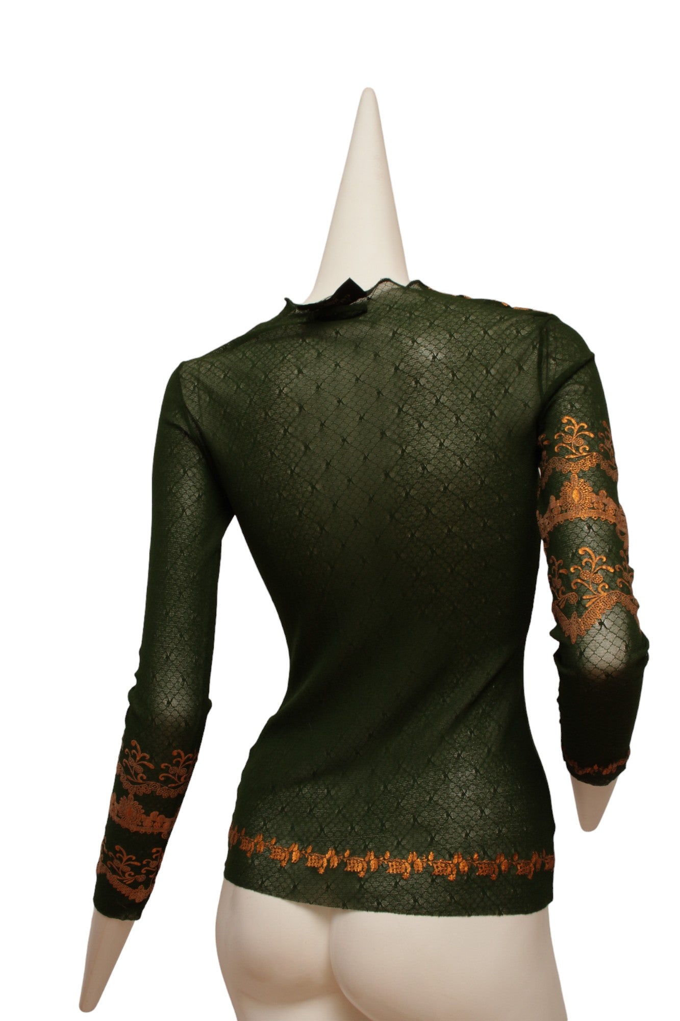 Jean Paul Gaultier Maille Dark Green Long Sleeve Mesh with Gold Metallic Detail