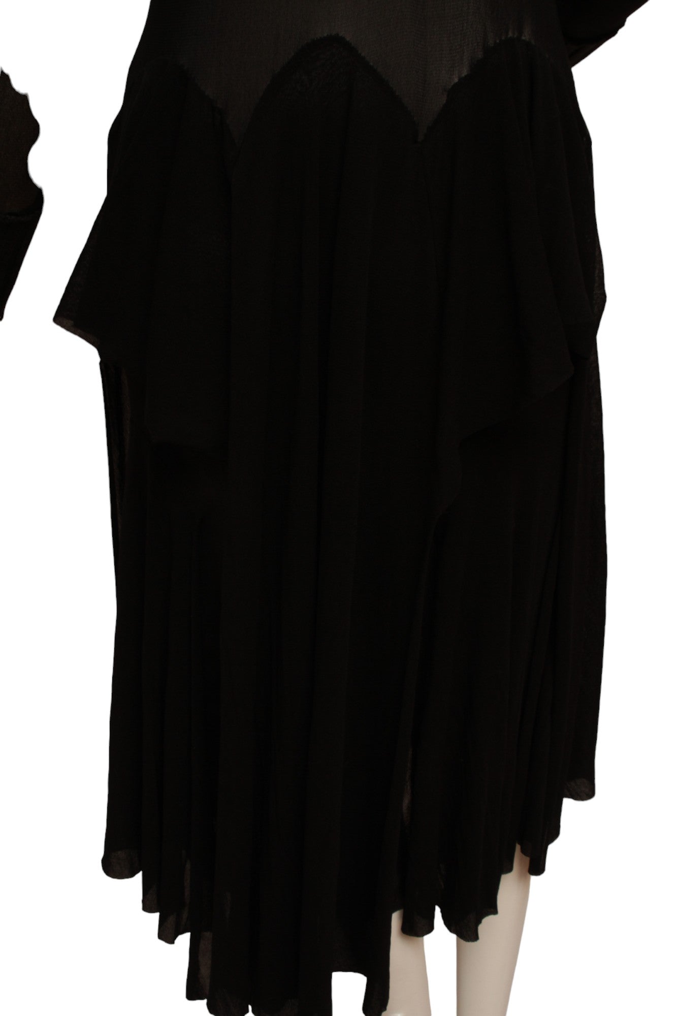 Jean Paul Gaultier Maille Black Mesh Dress with Handkerchief Point Skirt with Knit Ribbed collar and Sleeve Cuffs