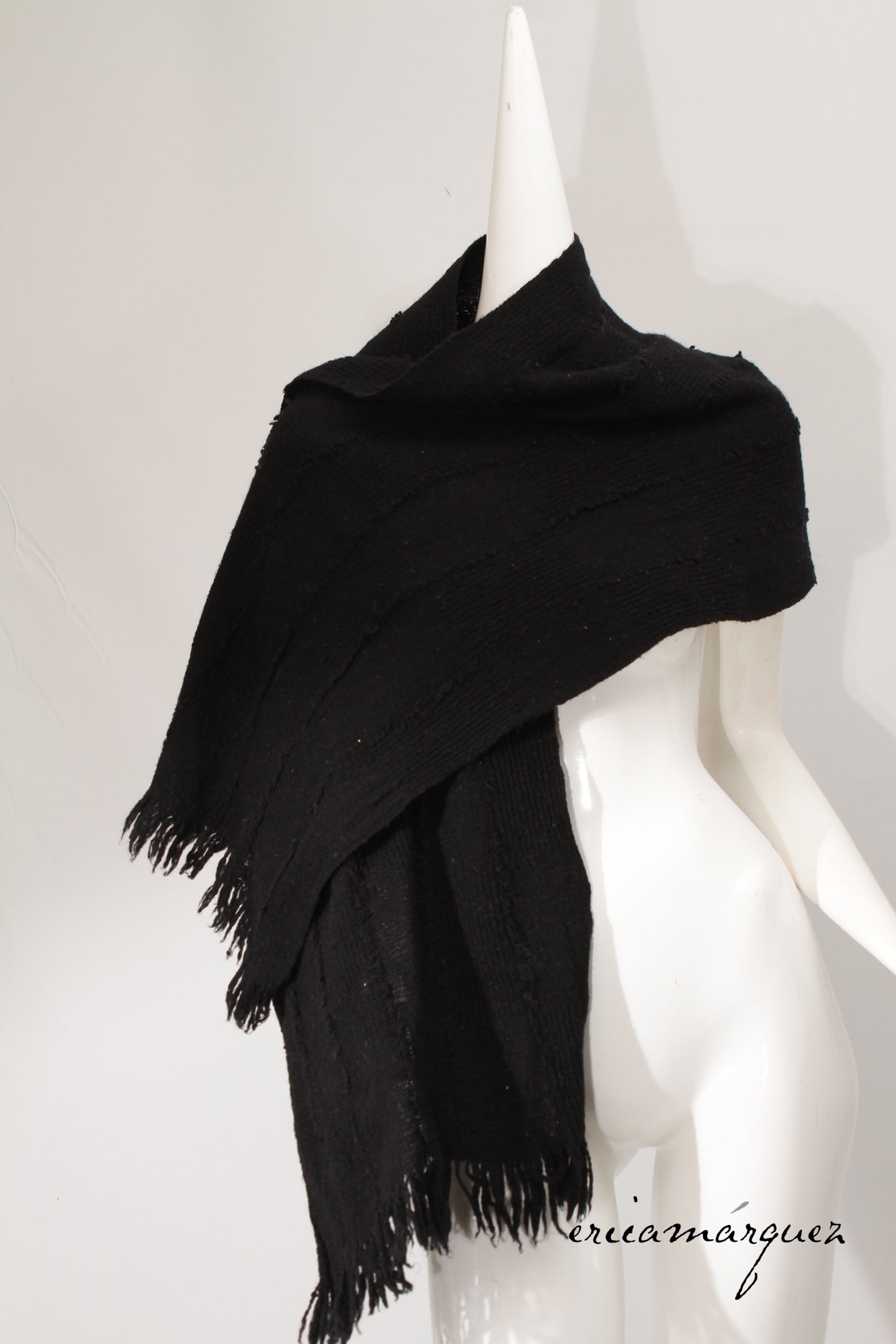 ISSEY SPORT, Oversize Black Wool Saori Weave Scarf