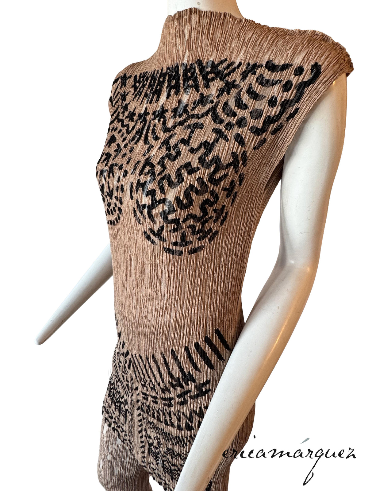 ISSEY MIYAKE, Sleeveless Stretch Lace Ensemble with Ancient Character Print SS98