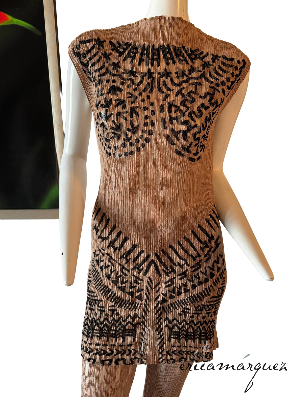 ISSEY MIYAKE, Sleeveless Stretch Lace Ensemble with Ancient Character Print SS98