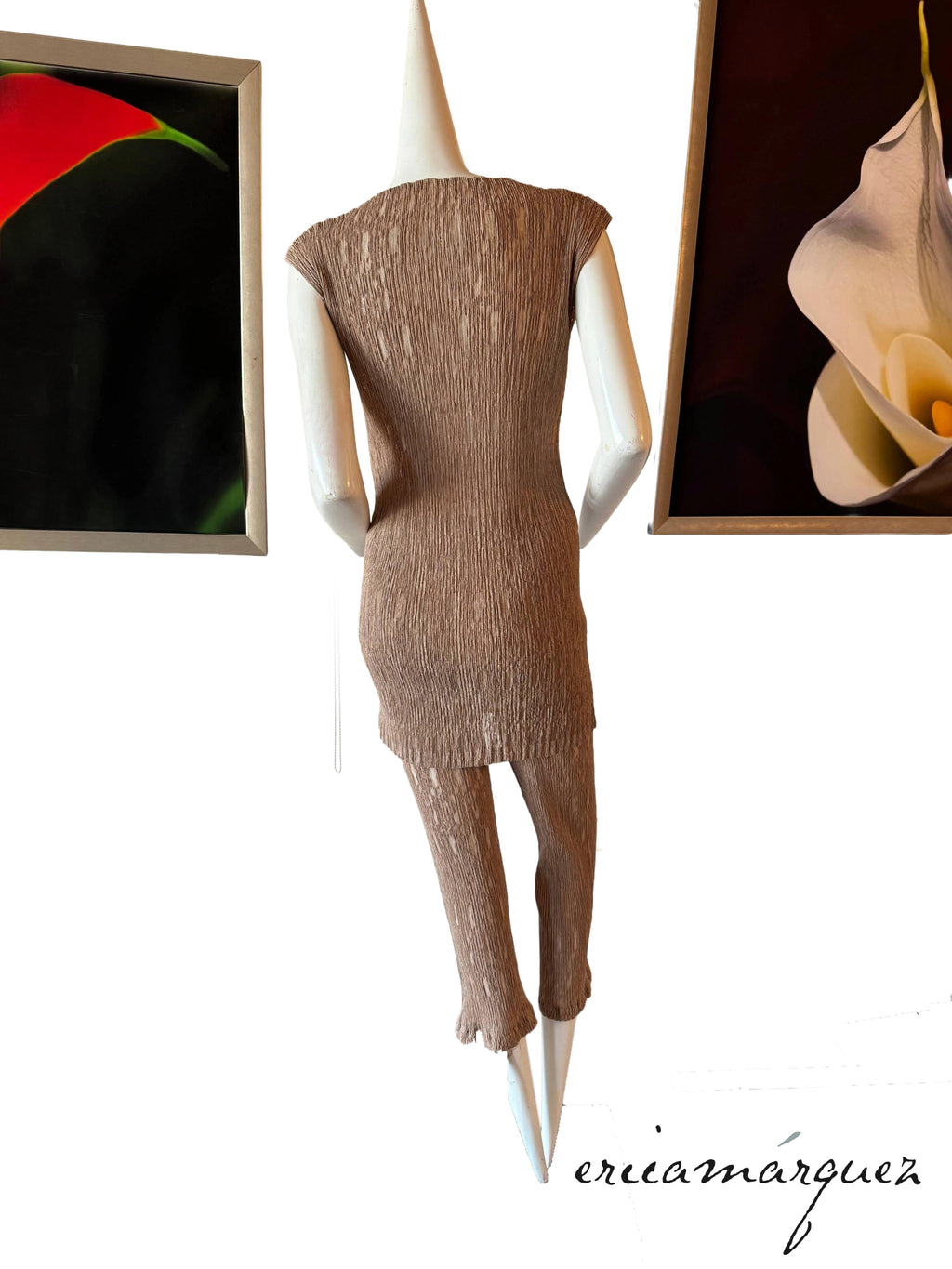ISSEY MIYAKE, Sleeveless Stretch Lace Ensemble with Ancient Character Print SS98