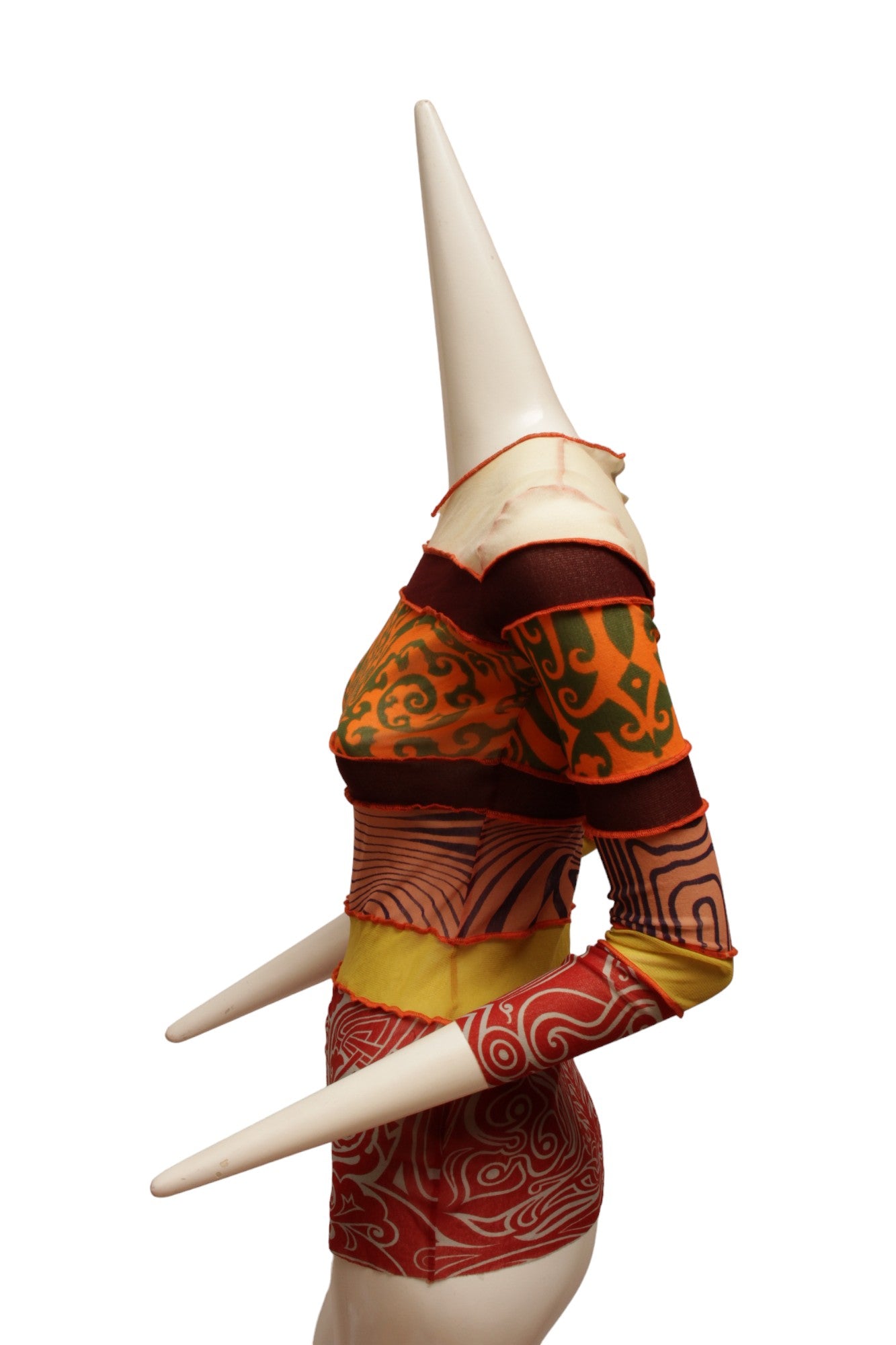 JEAN PAUL GAULTIER, Maille, MESH Aboriginal print long sleeve top with multi-color prints