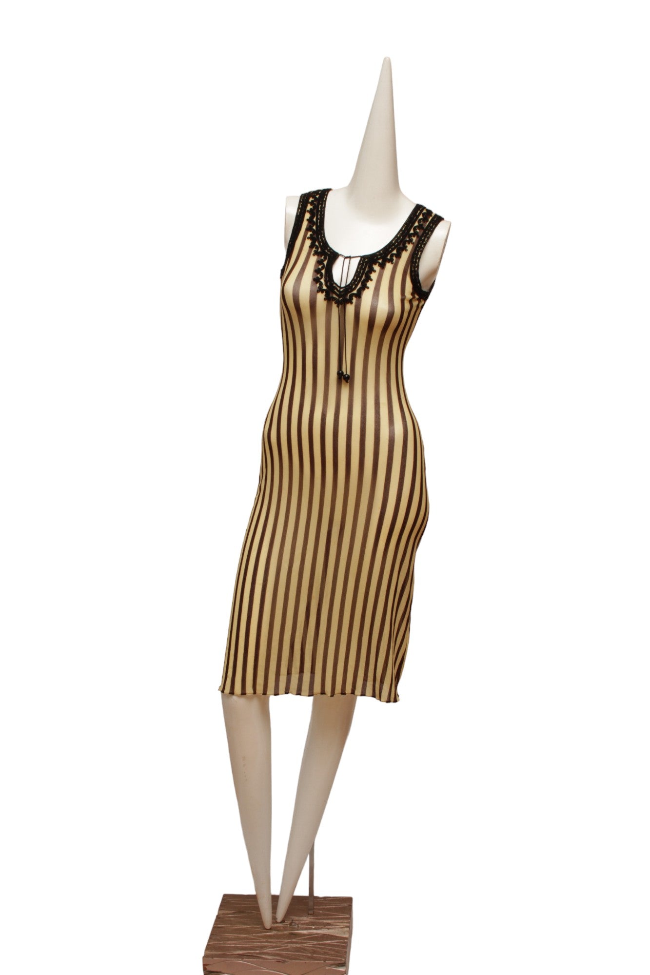 Jean Paul Gaultier Maille 90's Brown and Cream Stripe Sleeveless Dress