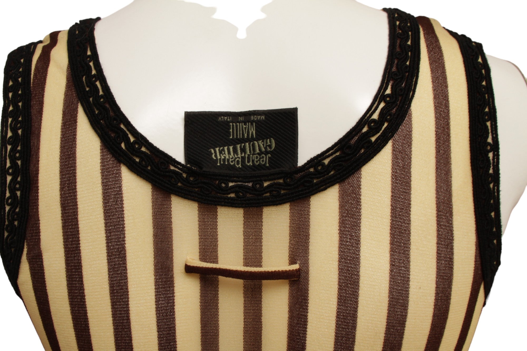 Jean Paul Gaultier Maille 90's Brown and Cream Stripe Sleeveless Dress