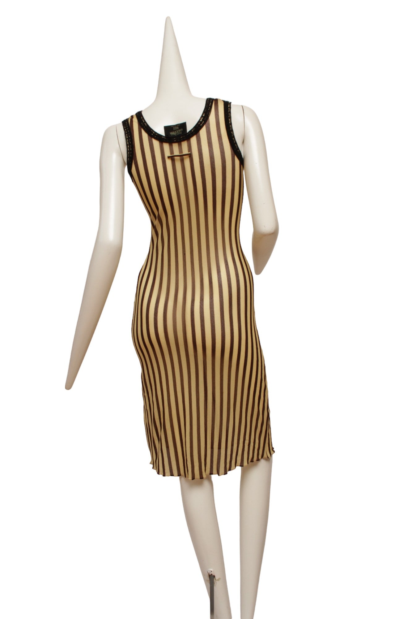 Jean Paul Gaultier Maille 90's Brown and Cream Stripe Sleeveless Dress