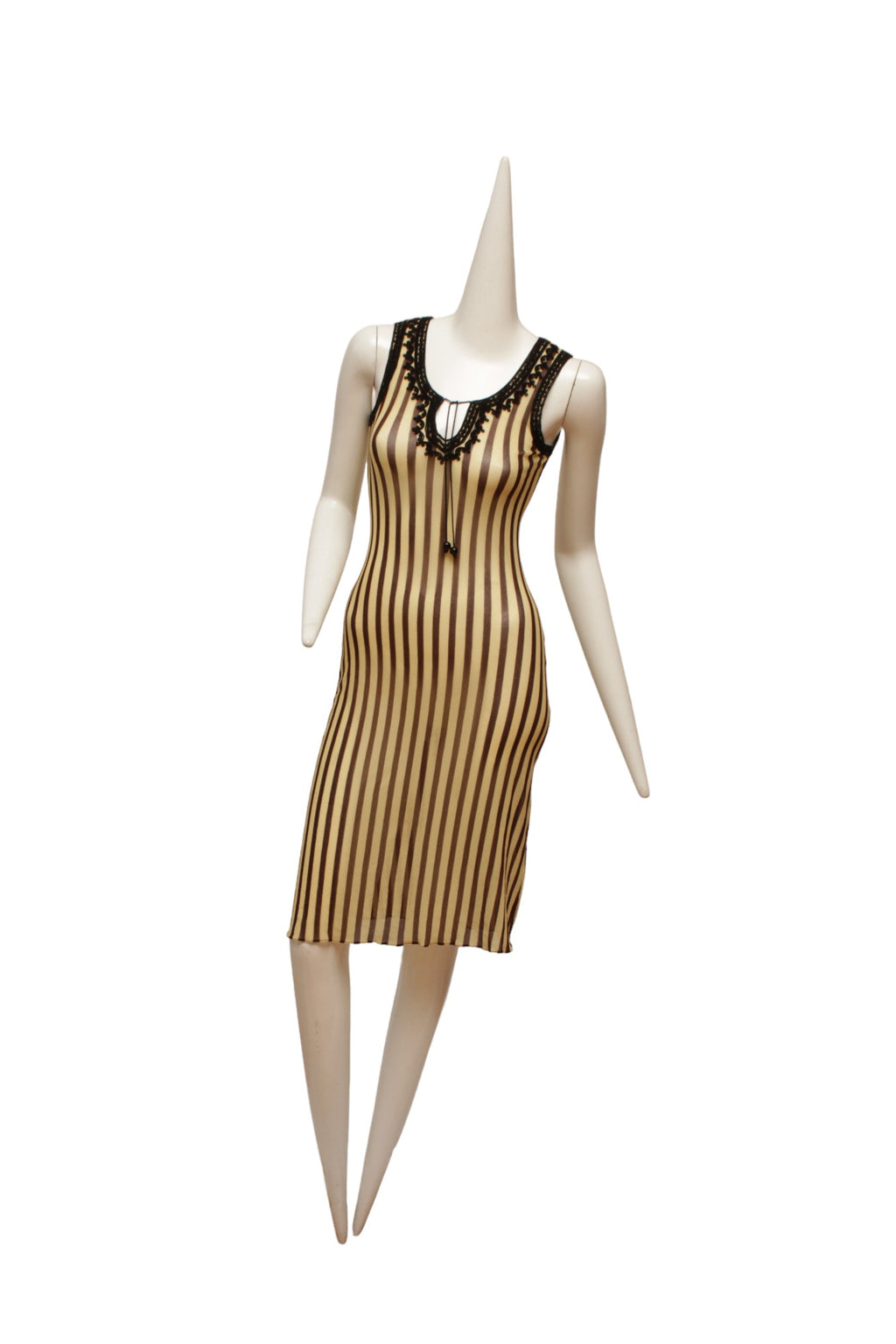 Jean Paul Gaultier Maille 90's Brown and Cream Stripe Sleeveless Dress