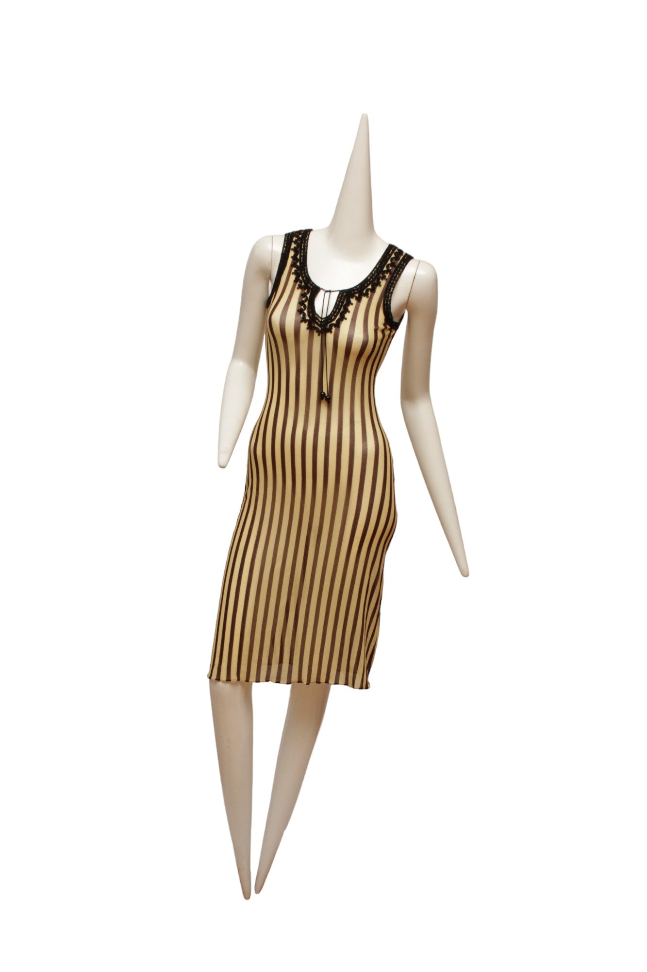Jean Paul Gaultier Maille 90's Brown and Cream Stripe Sleeveless Dress