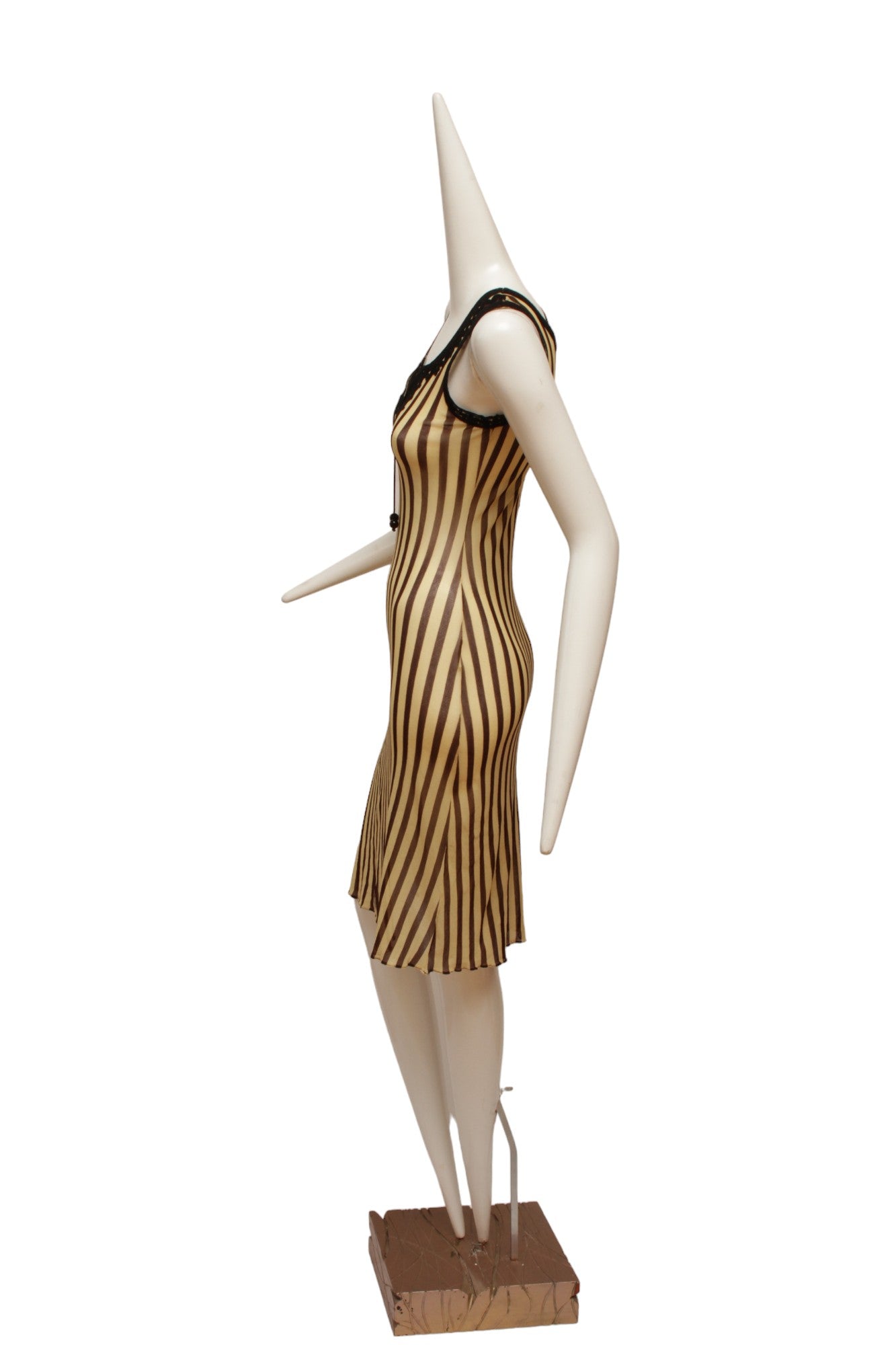 Jean Paul Gaultier Maille 90's Brown and Cream Stripe Sleeveless Dress