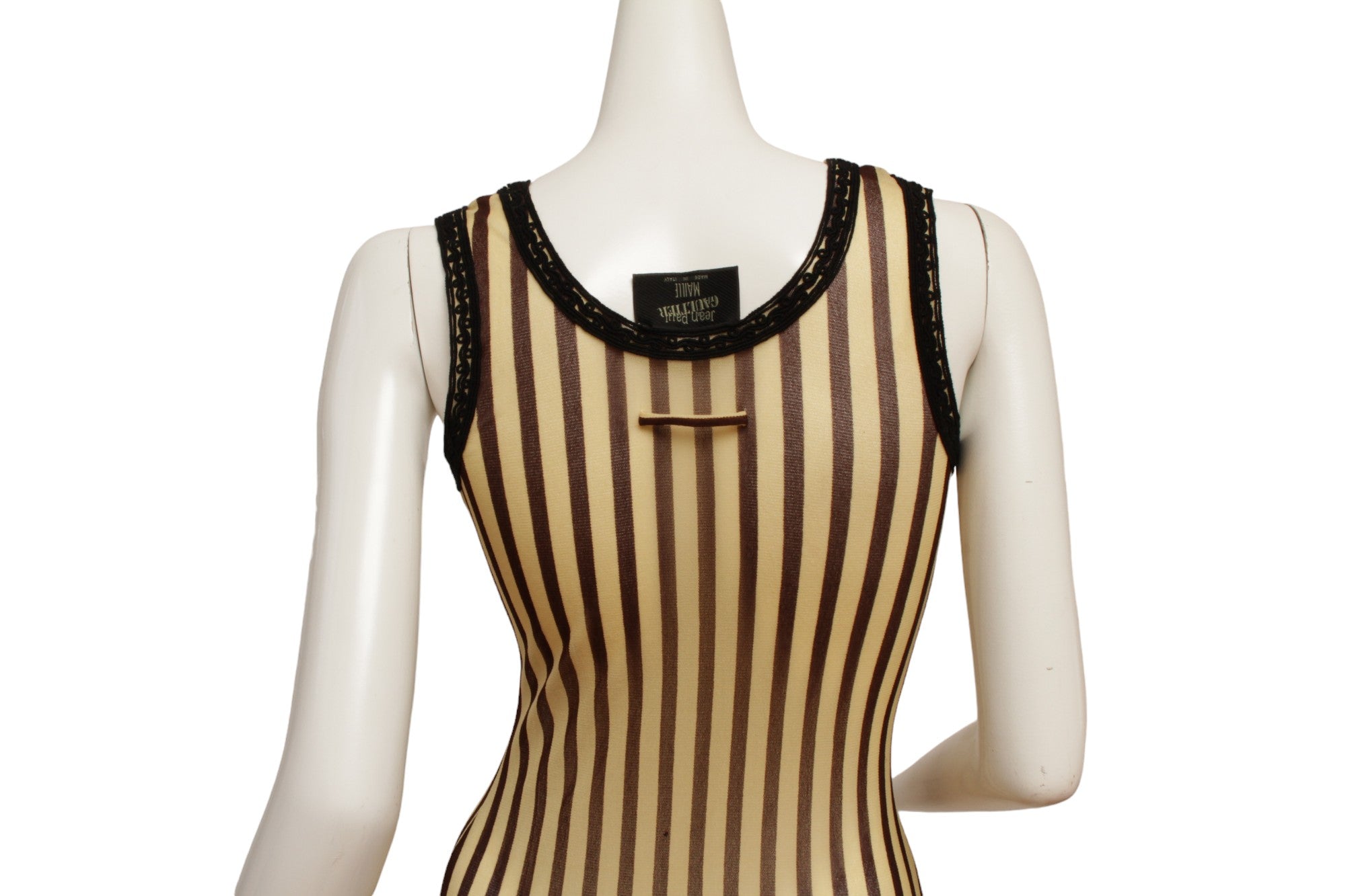 Jean Paul Gaultier Maille 90's Brown and Cream Stripe Sleeveless Dress