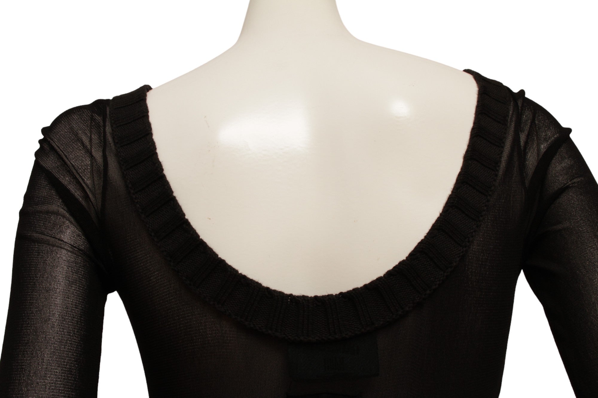 Jean Paul Gaultier Maille Black Mesh Dress with Handkerchief Point Skirt with Knit Ribbed collar and Sleeve Cuffs
