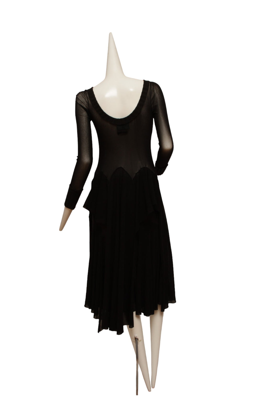 Jean Paul Gaultier Maille Black Mesh Dress with Handkerchief Point Skirt with Knit Ribbed collar and Sleeve Cuffs