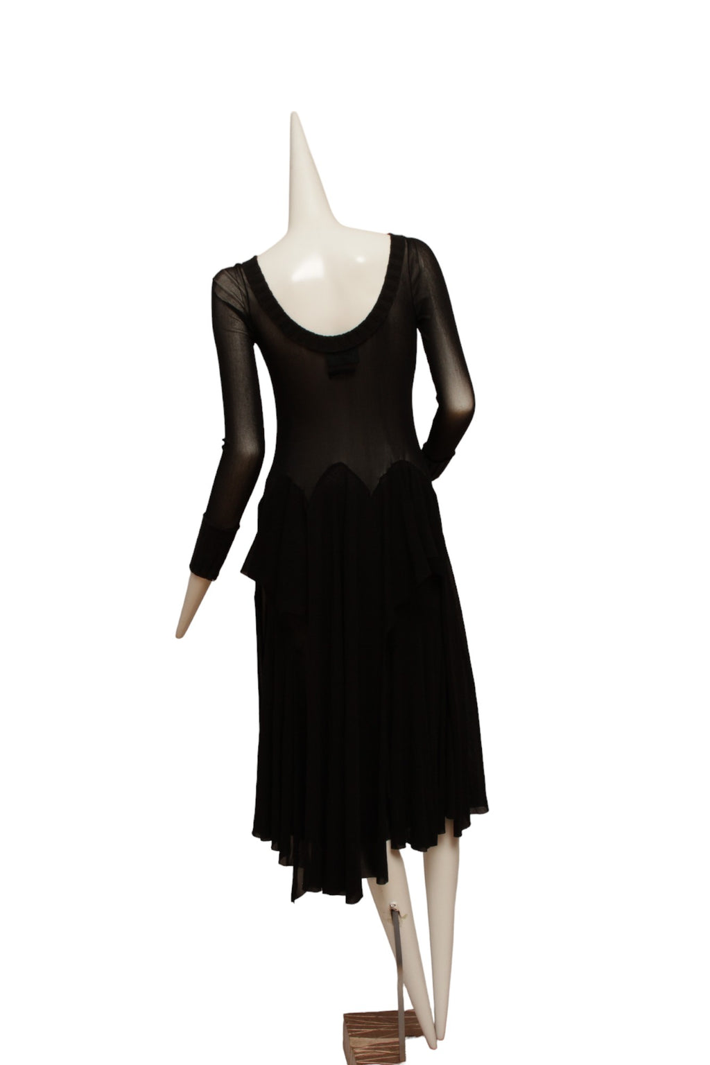Jean Paul Gaultier Maille Black Mesh Dress with Handkerchief Point Skirt with Knit Ribbed collar and Sleeve Cuffs