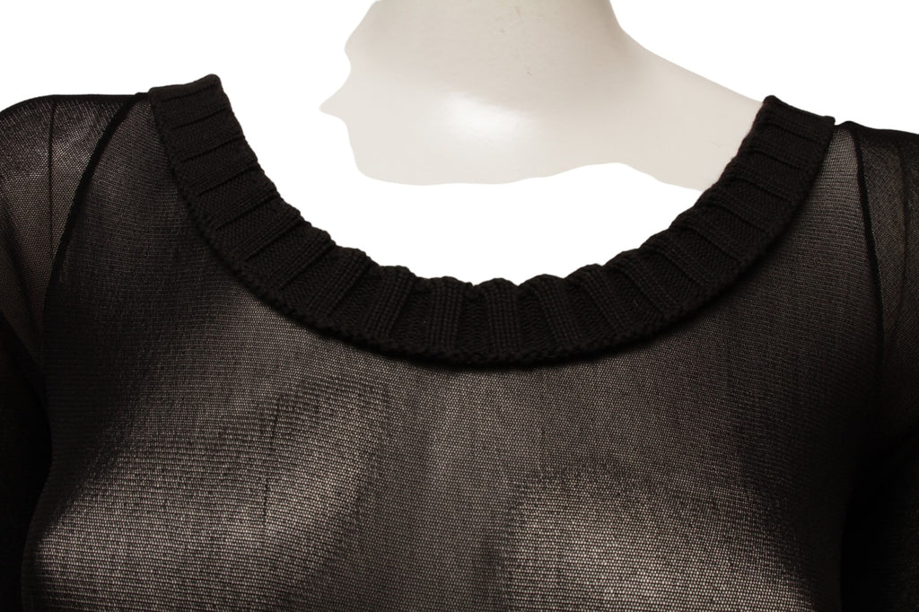 Jean Paul Gaultier Maille Black Mesh Dress with Handkerchief Point Skirt with Knit Ribbed collar and Sleeve Cuffs