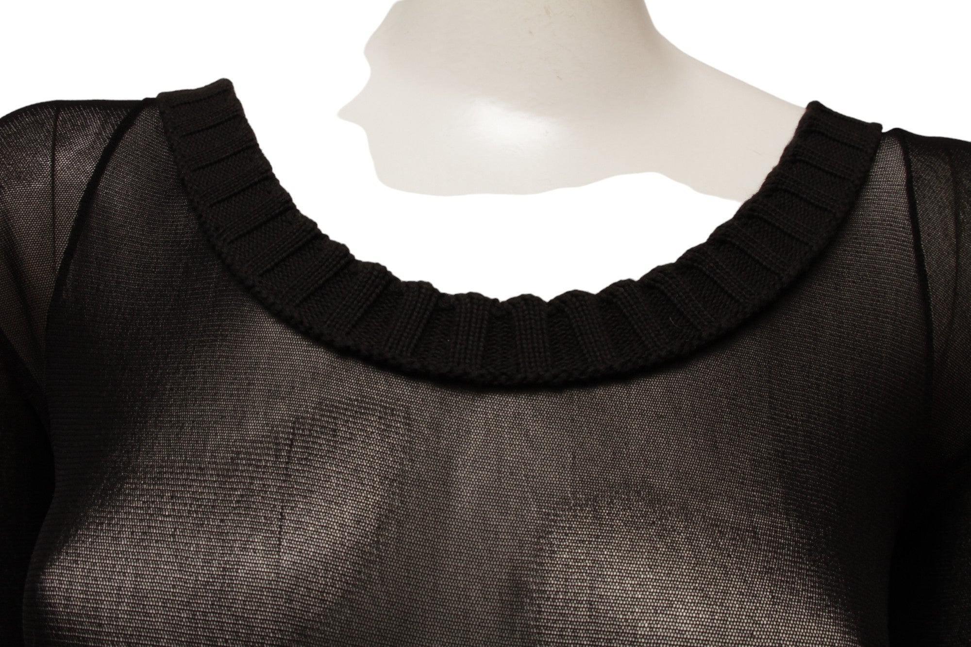 Jean Paul Gaultier Maille Black Mesh Dress with Handkerchief Point Skirt with Knit Ribbed collar and Sleeve Cuffs