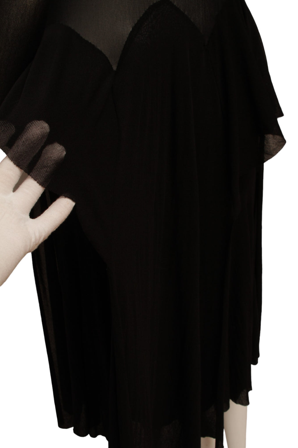 Jean Paul Gaultier Maille Black Mesh Dress with Handkerchief Point Skirt with Knit Ribbed collar and Sleeve Cuffs