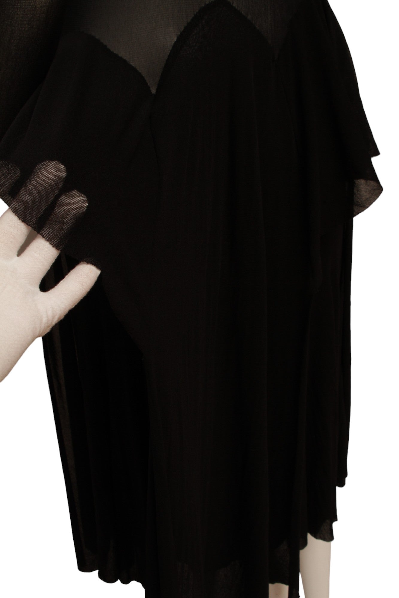 Jean Paul Gaultier Maille Black Mesh Dress with Handkerchief Point Skirt with Knit Ribbed collar and Sleeve Cuffs