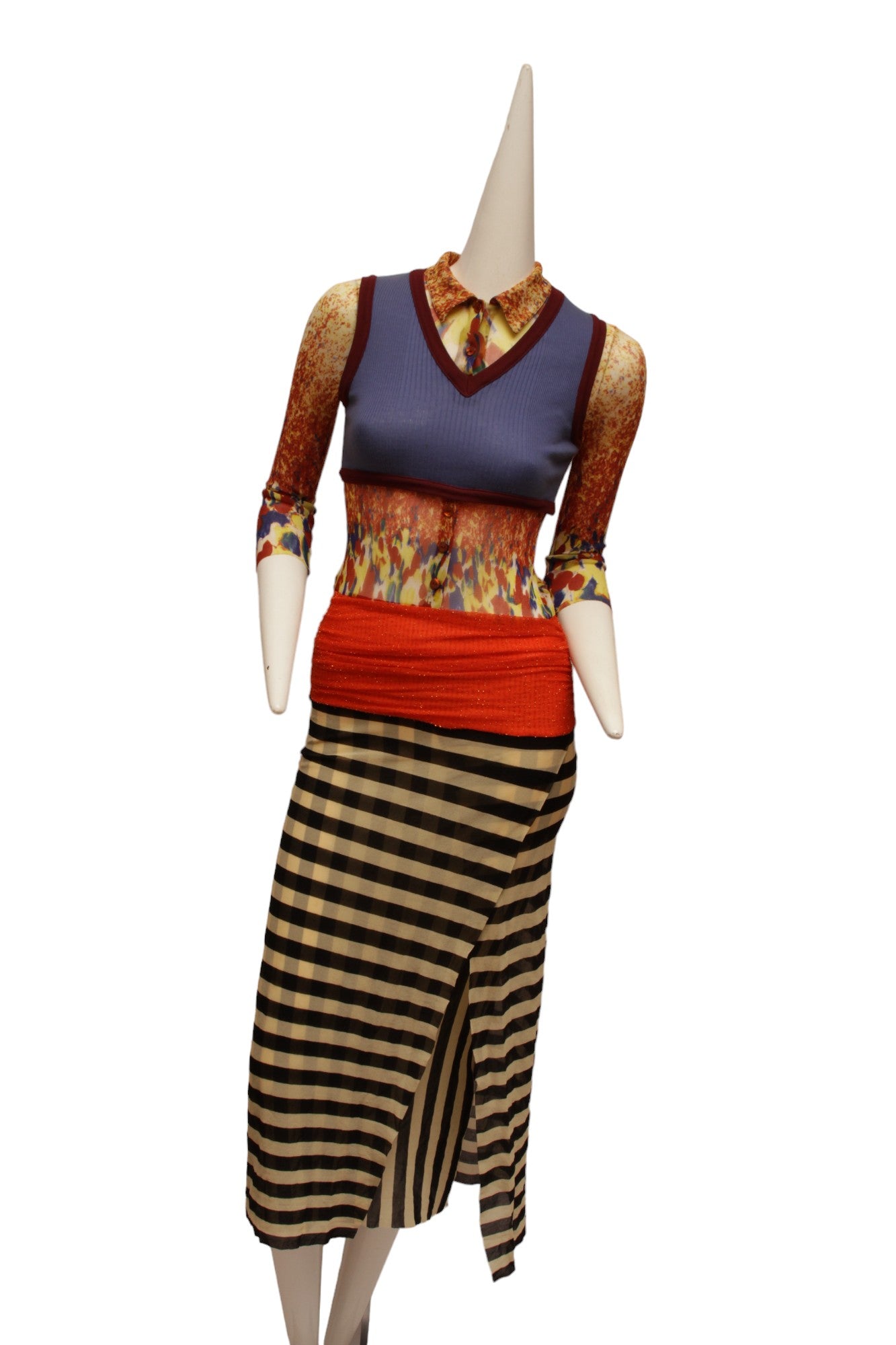 JEAN PAUL GAULTIER, Maille, 1997 S/S, Optical illusion dress with v-neck, long sleeves