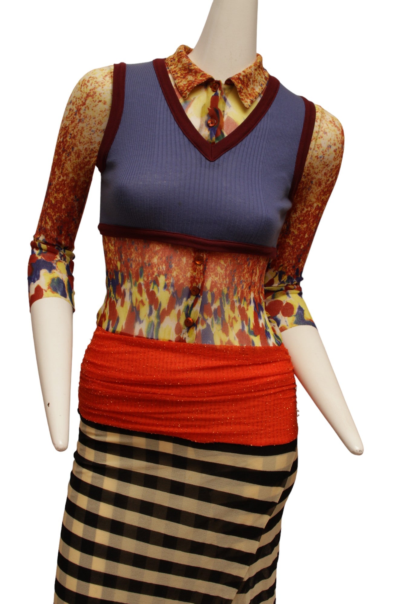 JEAN PAUL GAULTIER, Maille, 1997 S/S, Optical illusion dress with v-neck, long sleeves
