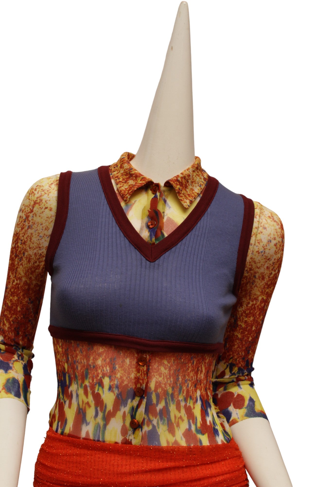 JEAN PAUL GAULTIER, Maille, 1997 S/S, Optical illusion dress with v-neck, long sleeves