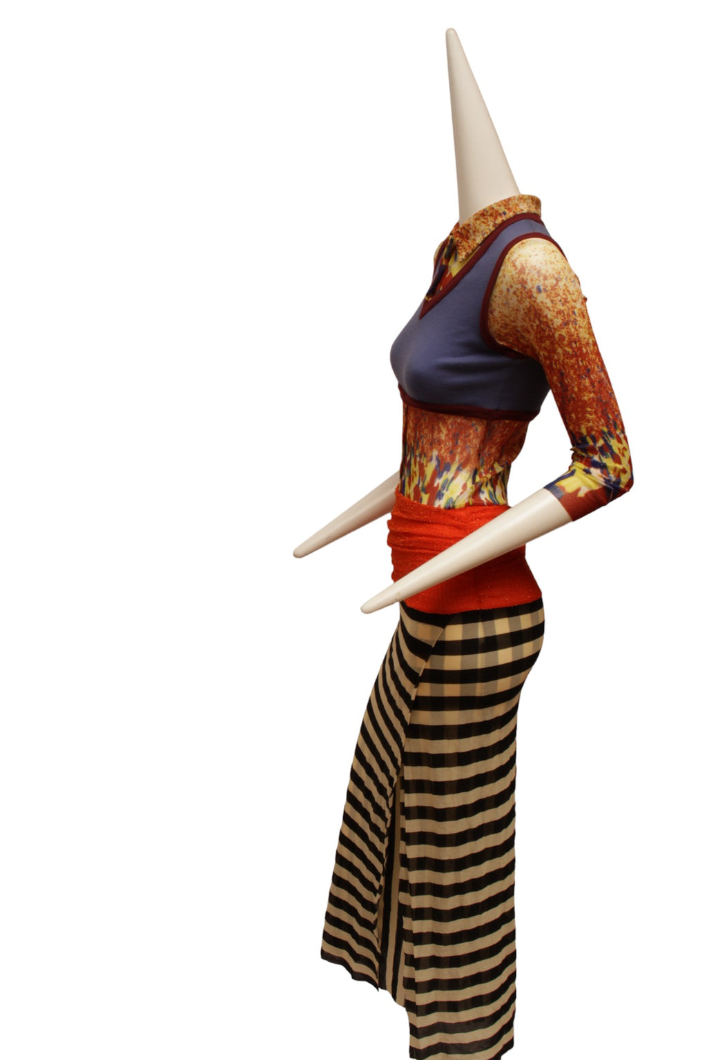 JEAN PAUL GAULTIER, Maille, 1997 S/S, Optical illusion dress with v-neck, long sleeves