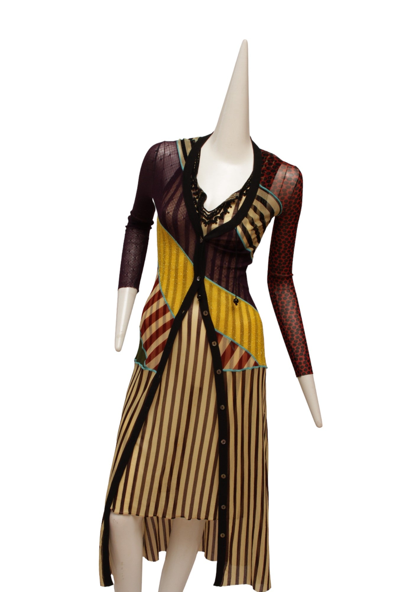 Jean Paul Gaultier Classique Maille Pattern Blocked Button Up Long Draper