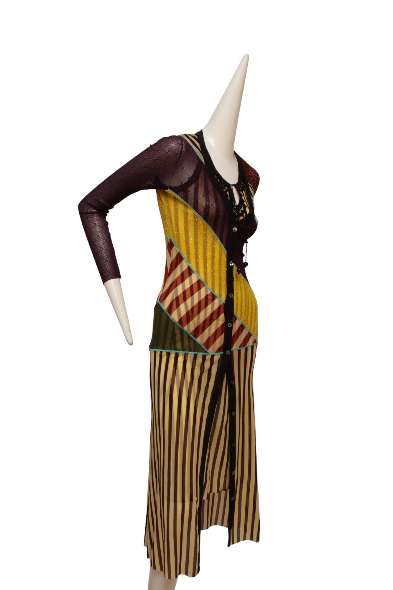 Jean Paul Gaultier Classique Maille Pattern Blocked Button Up Long Draper