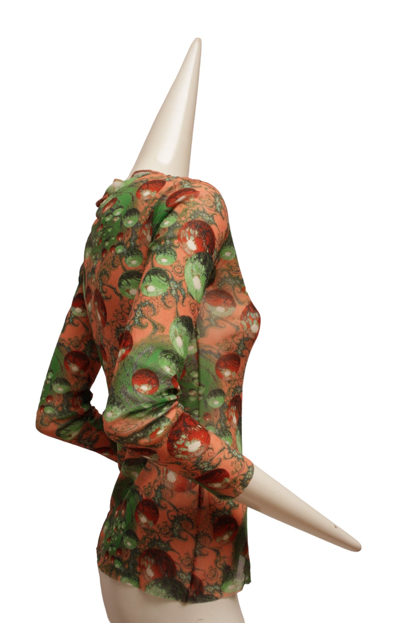 JEAN PAUL GAULTIER, Maille, RARE, 1996 AW, Psychedelic Planetary Green and Red tone Blackhole, Optical Illusion long sleeve mesh top