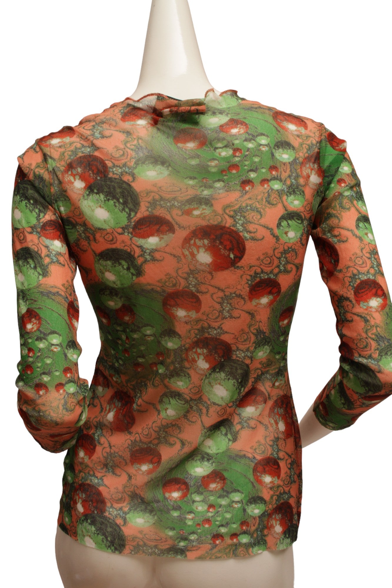 JEAN PAUL GAULTIER, Maille, RARE, 1996 AW, Psychedelic Planetary Green and Red tone Blackhole, Optical Illusion long sleeve mesh top