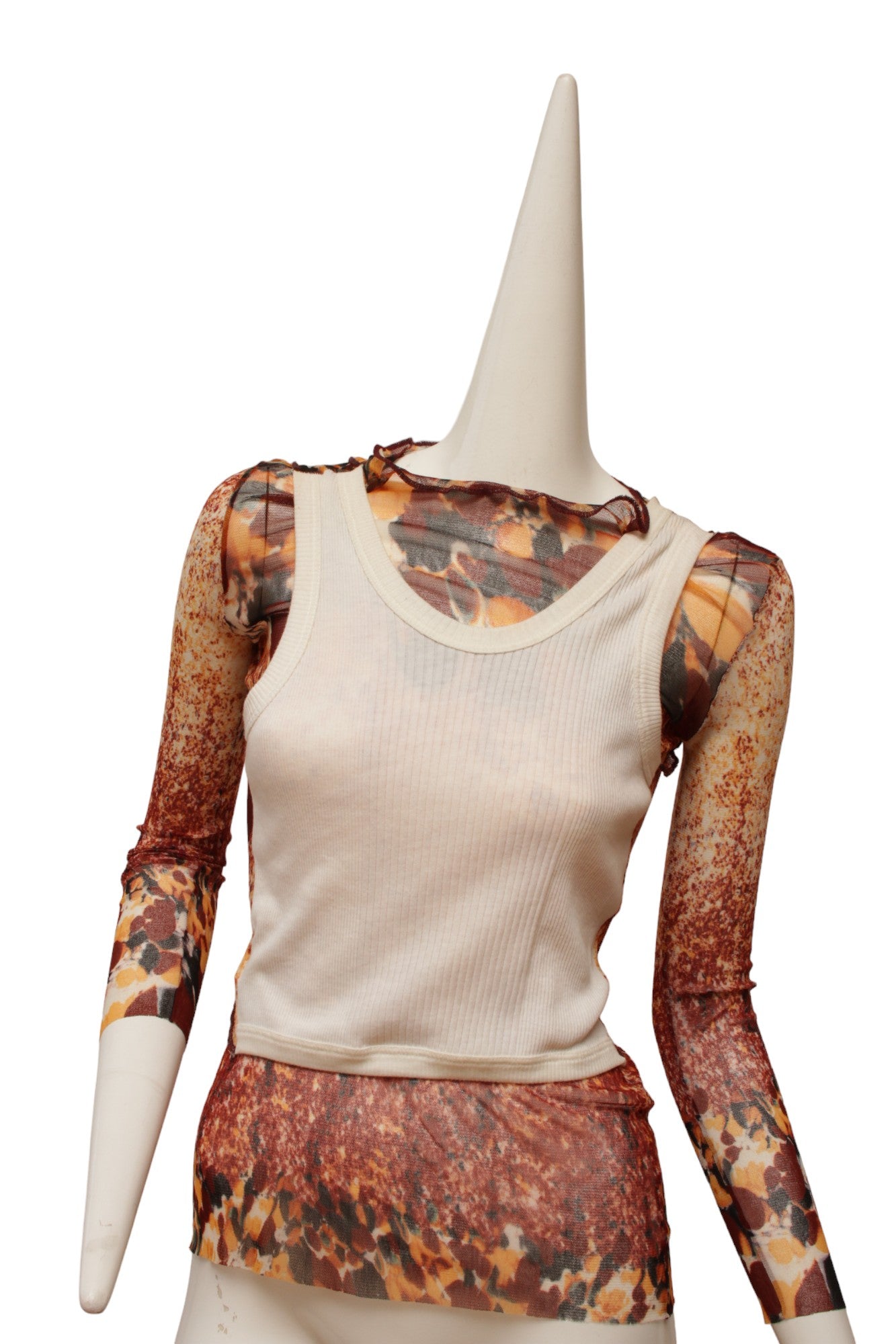 Jean Paul Gaultier Maille Red, Navy, and Orange 90'S Mesh Long Sleeve Shirt