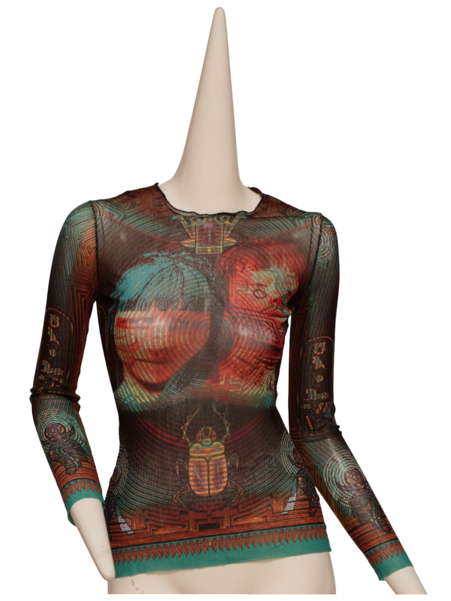 JEAN PAUL GAULTIER, Cyber Brazilian currency long sleeve mesh top (As seen on Natalie Portman), FW1996)