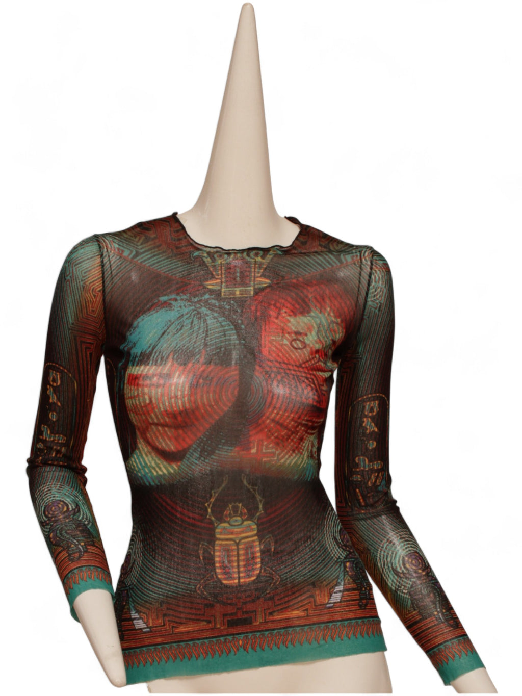 JEAN PAUL GAULTIER, Cyber Brazilian currency long sleeve mesh top (As seen on Natalie Portman), FW1996)