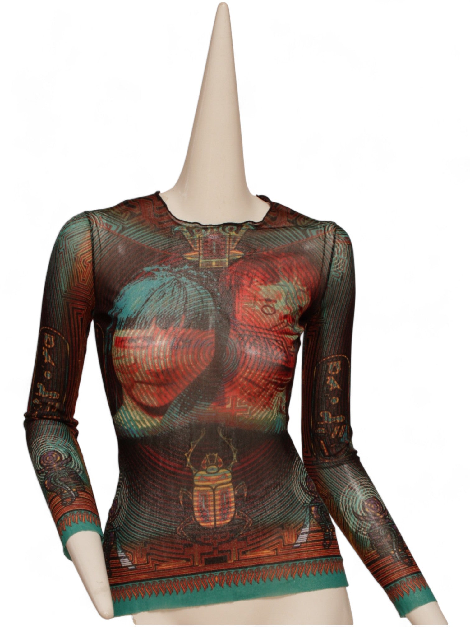 JEAN PAUL GAULTIER, Cyber Brazilian currency long sleeve mesh top (As seen on Natalie Portman), FW1996)