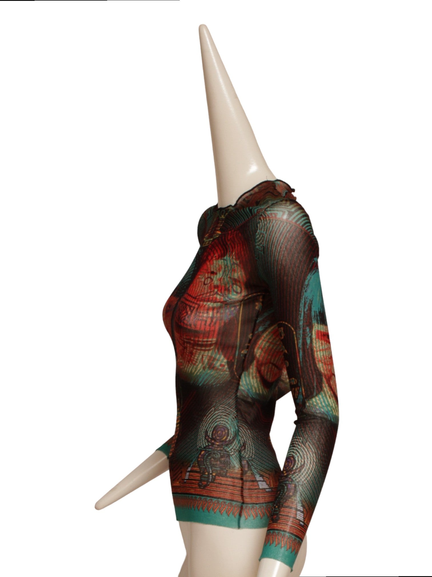 JEAN PAUL GAULTIER, Cyber Brazilian currency long sleeve mesh top (As seen on Natalie Portman), FW1996)