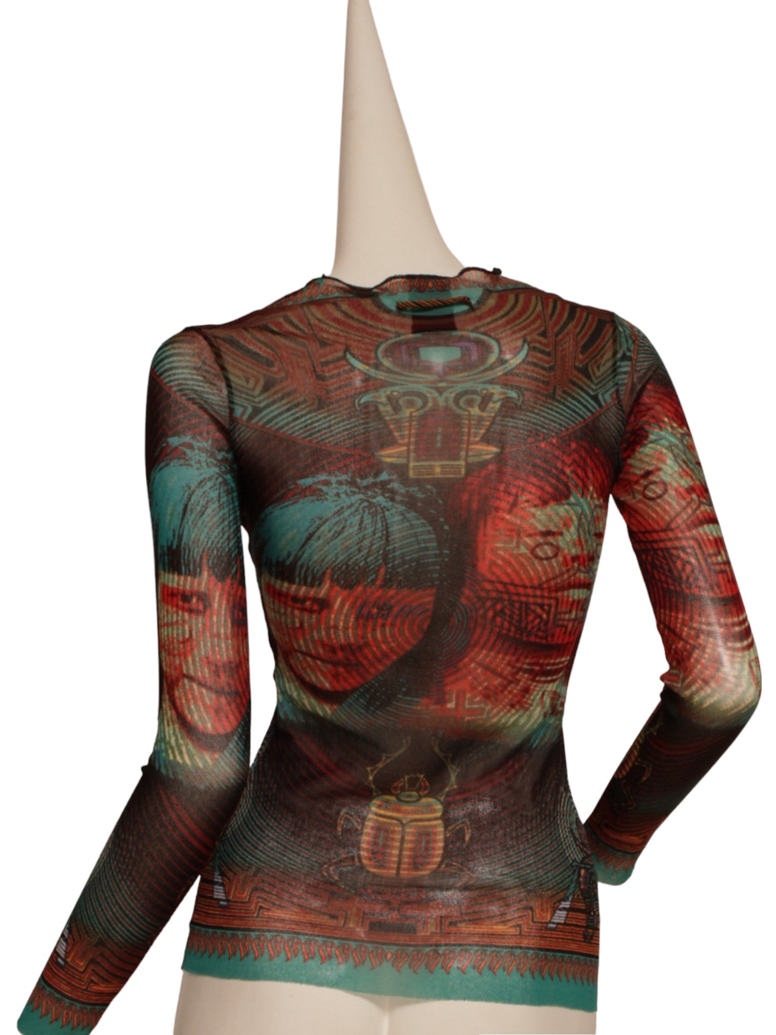 JEAN PAUL GAULTIER, Cyber Brazilian currency long sleeve mesh top (As seen on Natalie Portman), FW1996)