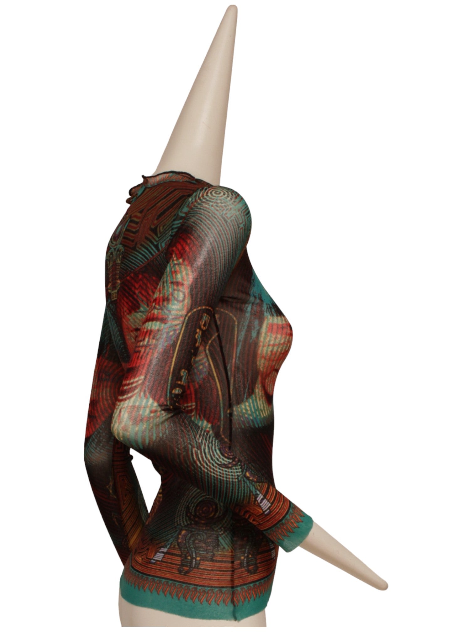 JEAN PAUL GAULTIER, Cyber Brazilian currency long sleeve mesh top (As seen on Natalie Portman), FW1996)
