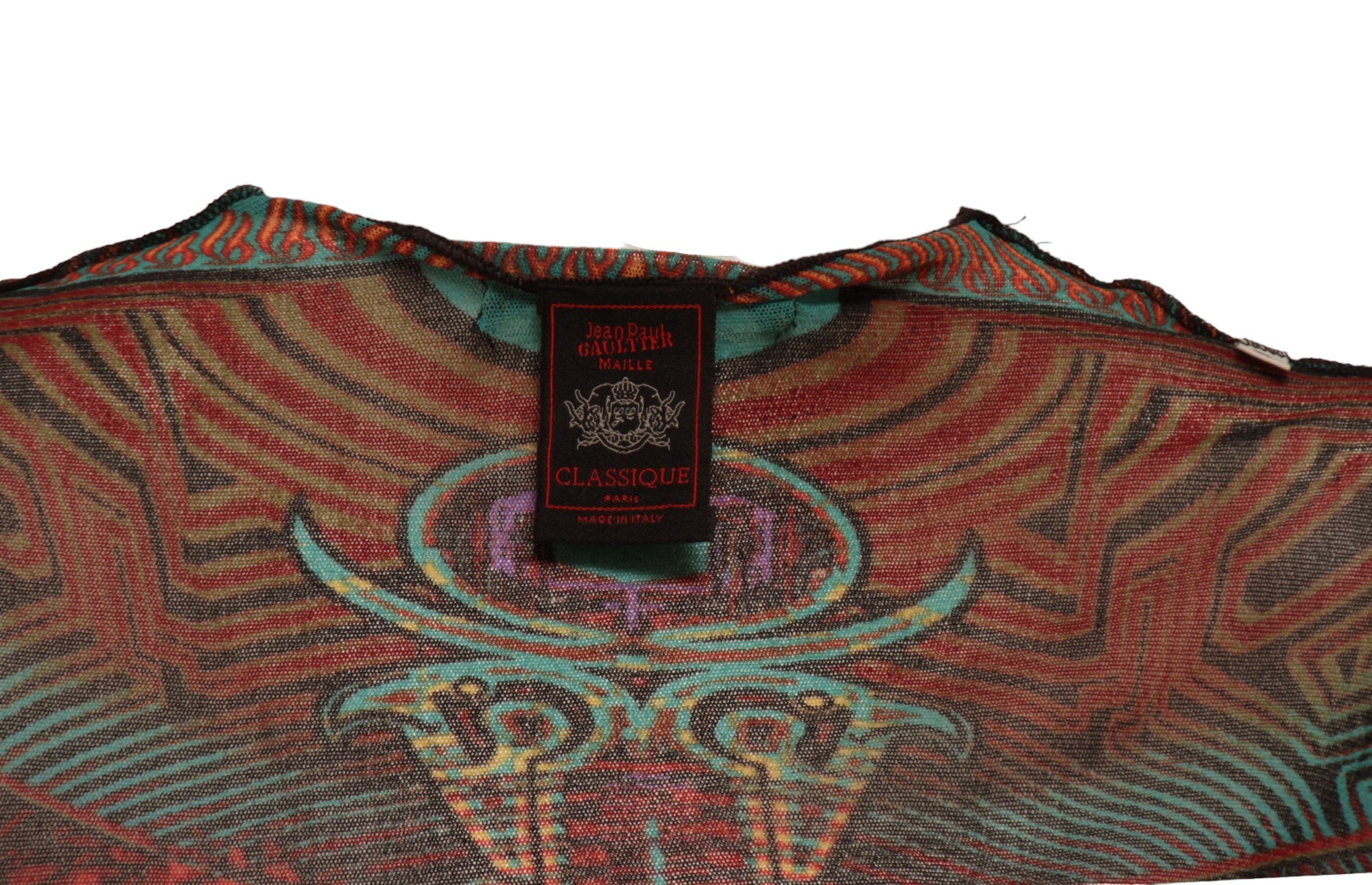 JEAN PAUL GAULTIER, Cyber Brazilian currency long sleeve mesh top (As seen on Natalie Portman), FW1996)
