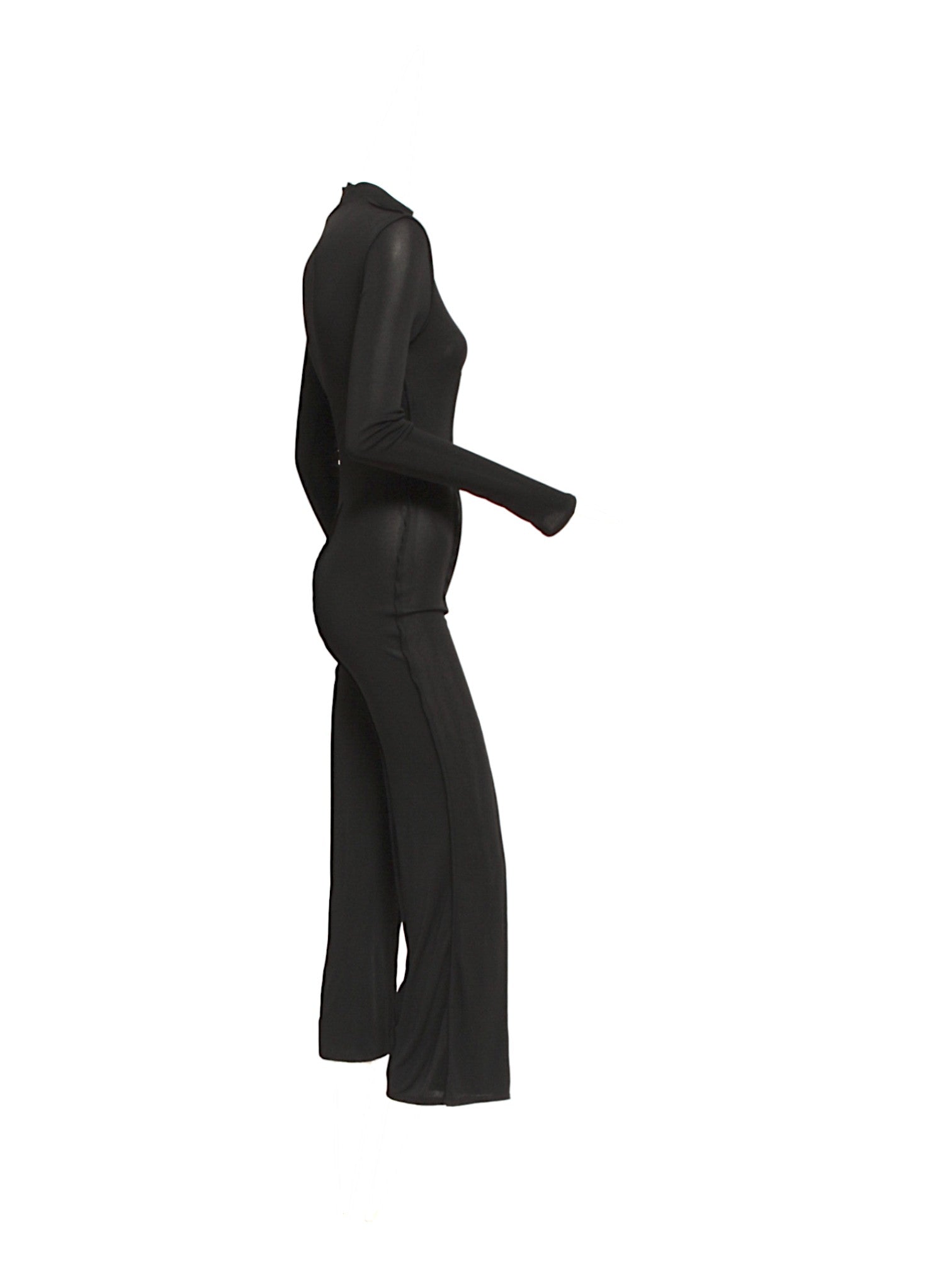 JEAN PAUL GAULTIER, black long sleeve jumpsuit zipper back and flared bottoms