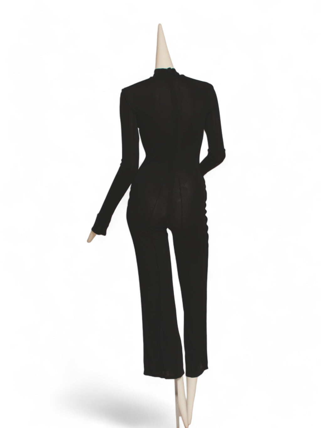 JEAN PAUL GAULTIER, black long sleeve jumpsuit zipper back and flared bottoms