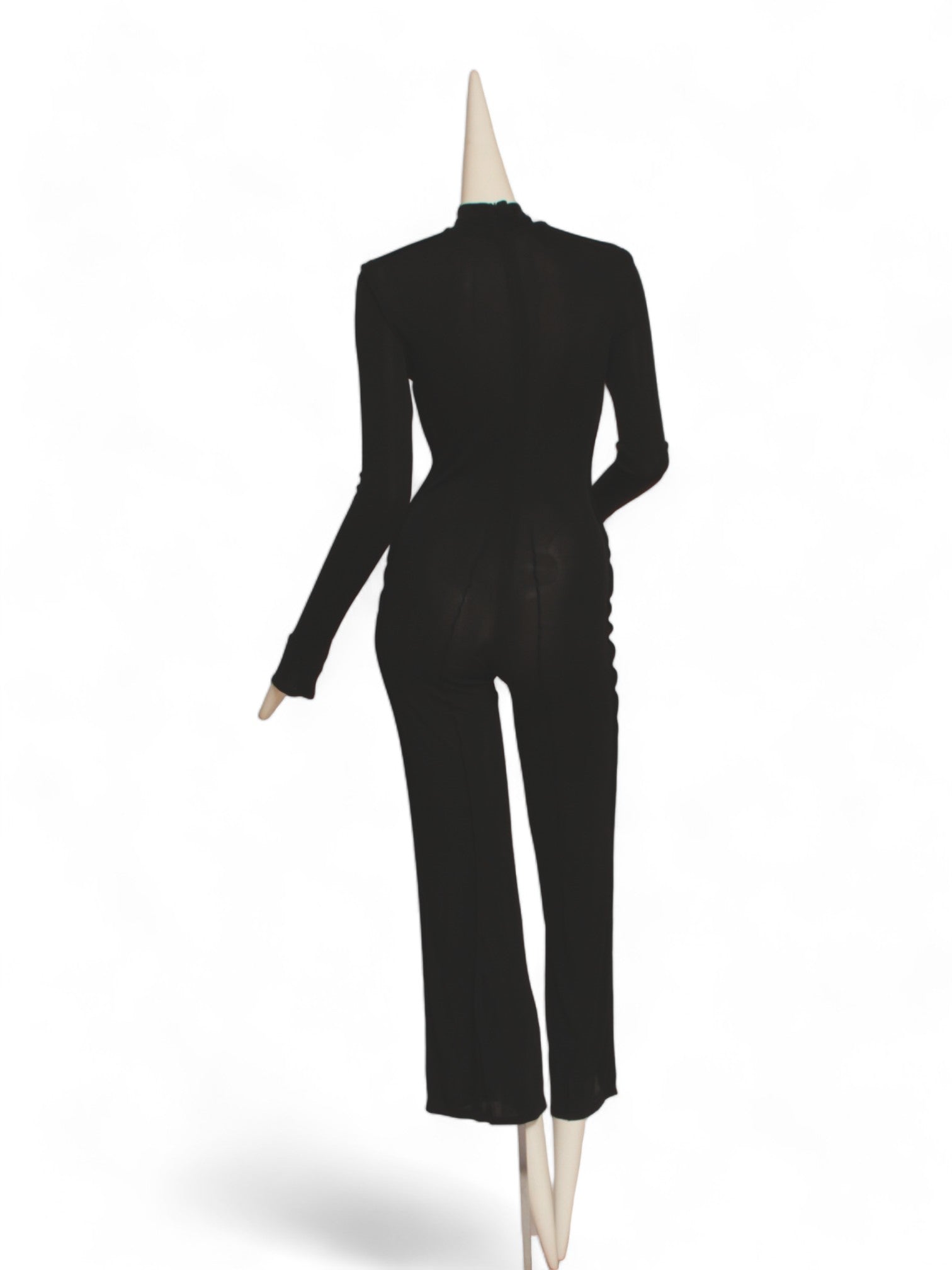 JEAN PAUL GAULTIER, black long sleeve jumpsuit zipper back and flared bottoms